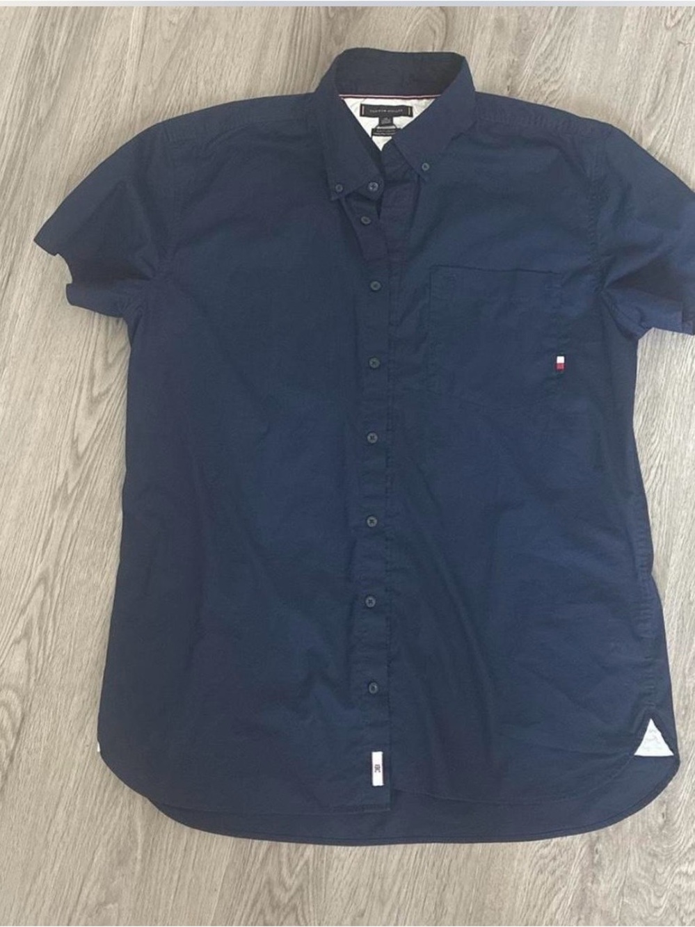 Tommy Hilfiger Men's Button-Down Short Sleeve Shirt - Navy Blue